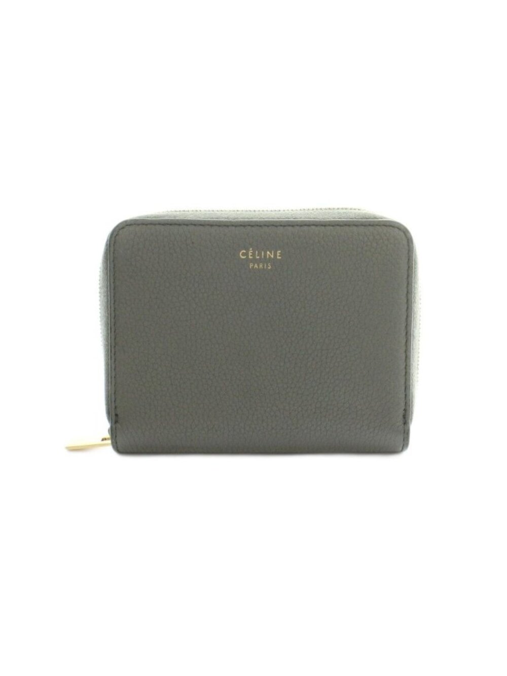 Celine Small Zip Wallet Zip Around Coin Purse Leather Gray